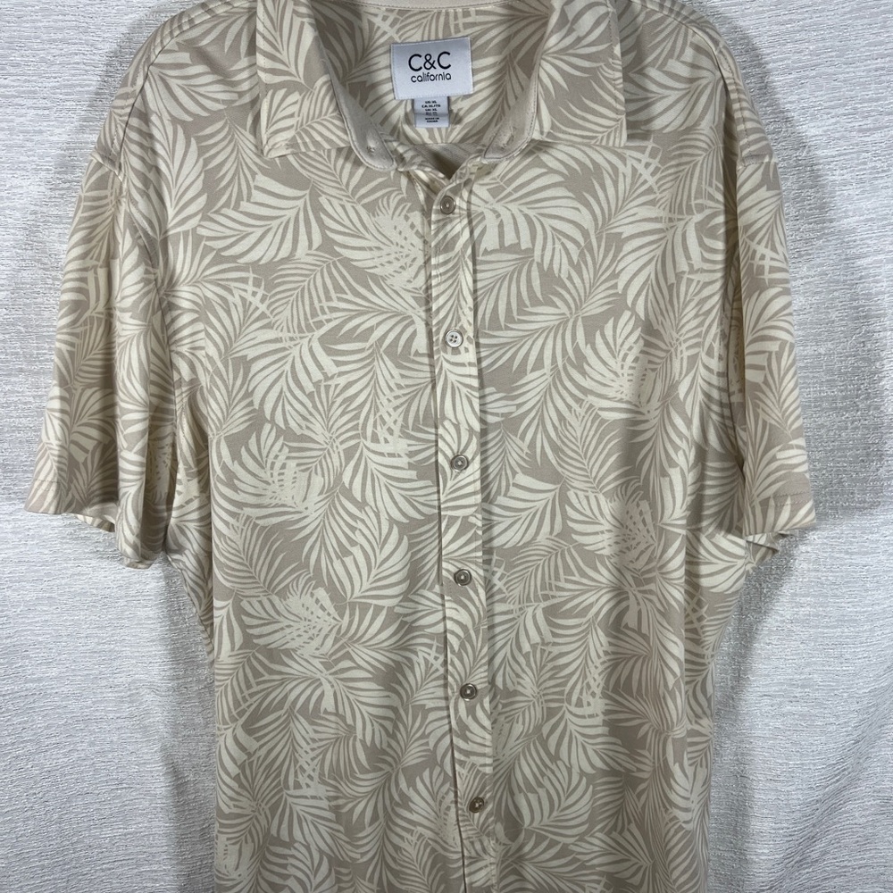 C&C California Men's Tan Leaf Pattern Shirt
